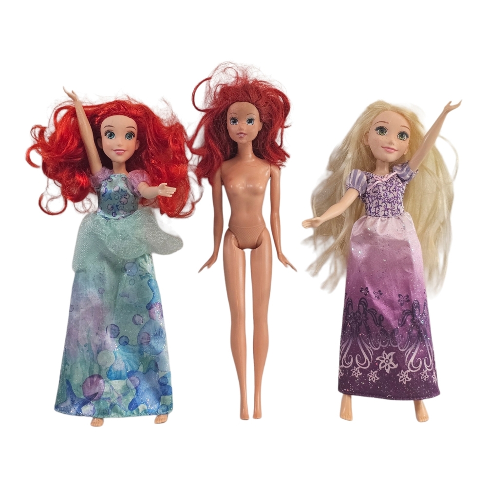 Lot of 3‎ Hasbro Disney Princess Dolls Royal Shimmer Ariel Rapunzel